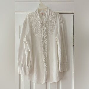 Lauren Moffatt White Textured Button Down Top Size Est. Small